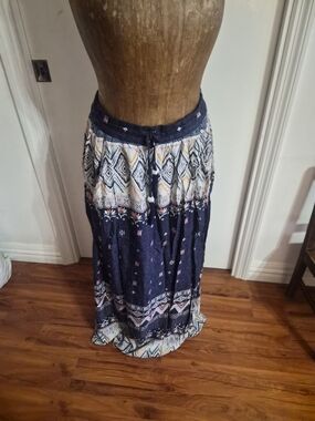 Roxy Navy and White Printed Maxi Skirt
